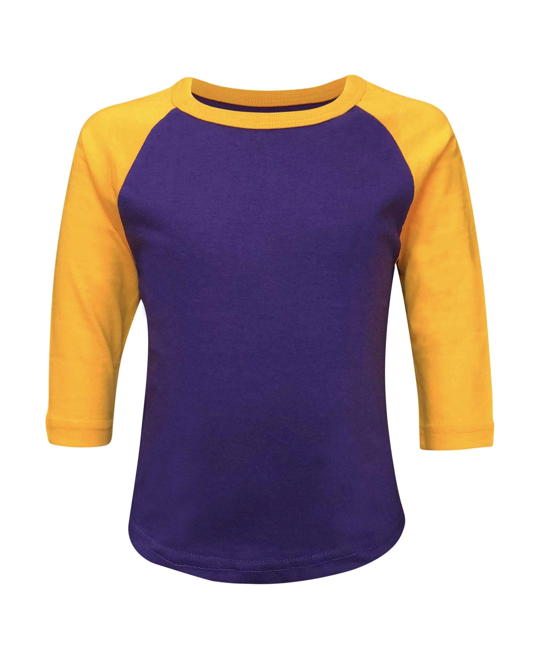 purple and gold raglan shirt