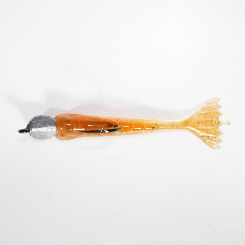 1/4 oz - 2/0 COBRA JIGHEAD (qty 5) + AATB / Esky 3" Soft Plastic Shrimp (qty 25) - PUMPKIN