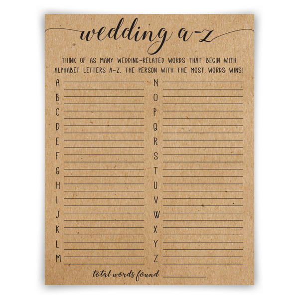 wedding a-z words SayIDoPrintablesStore â€“ A Z Wedding