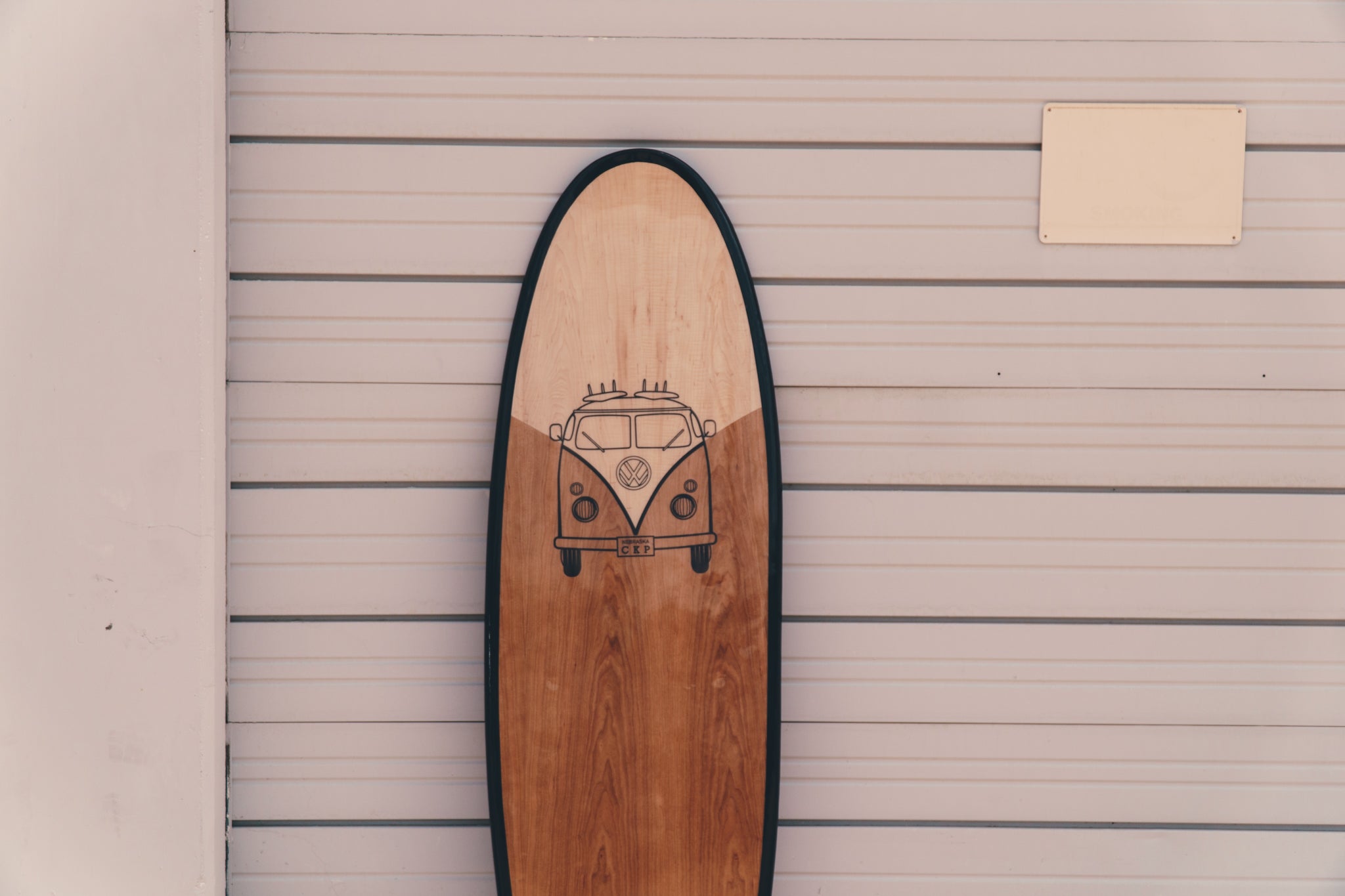 Classic wood surfboard