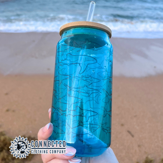 Shark Species Clear Blue Glass Can - sweetsherriloudesigns - 10% of proceeds donated to ocean conservation