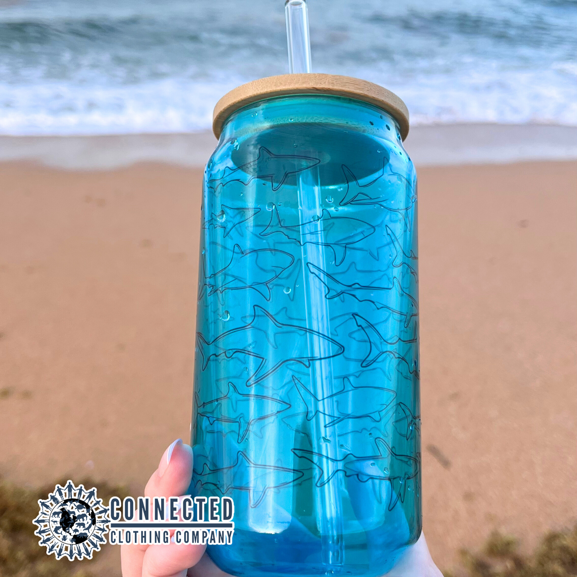 Shark Species Clear Blue Glass Can - sweetsherriloudesigns - 10% of proceeds donated to ocean conservation