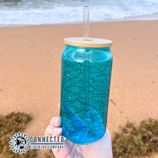 Shark Species Clear Blue Glass Can - getpinkfit - 10% of proceeds donated to ocean conservation