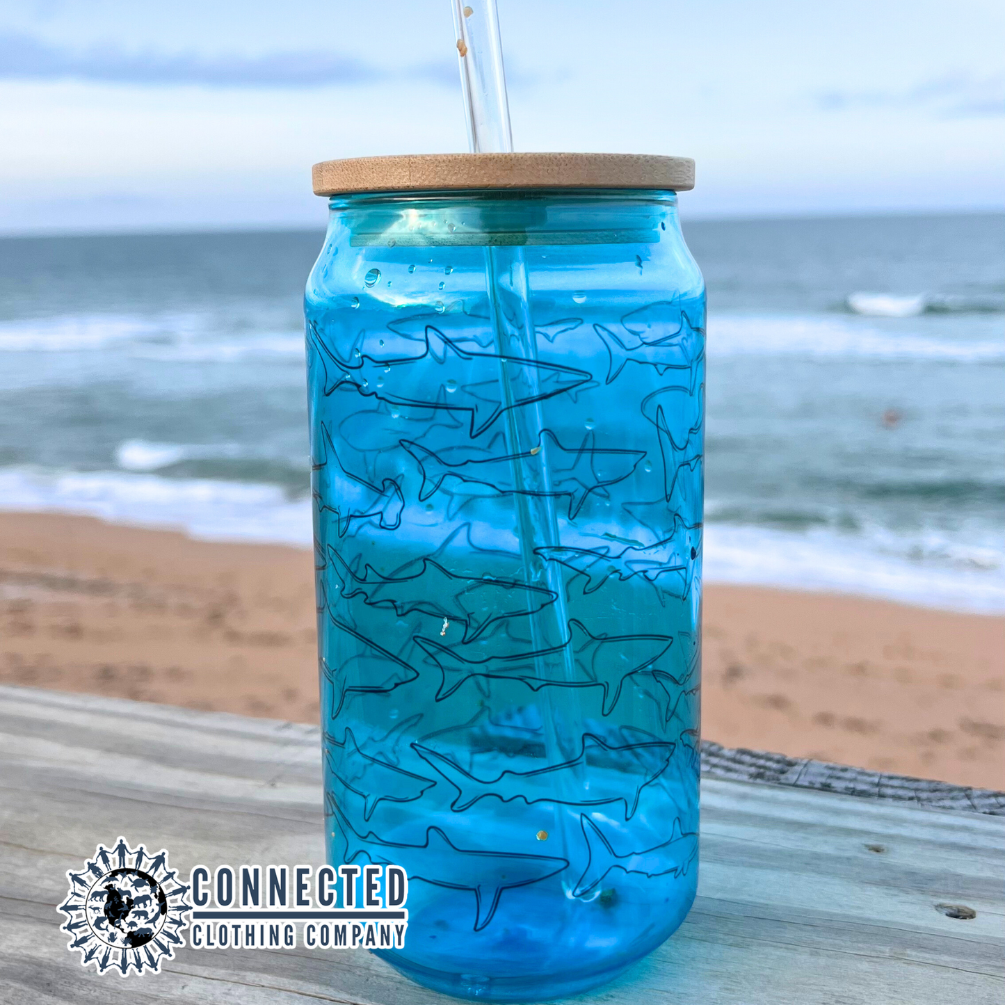Shark Species Clear Blue Glass Can - sweetsherriloudesigns - 10% of proceeds donated to ocean conservation