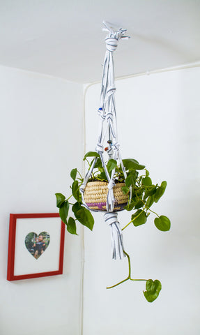 Simple Macrame Plant Holder made from used T-shirts