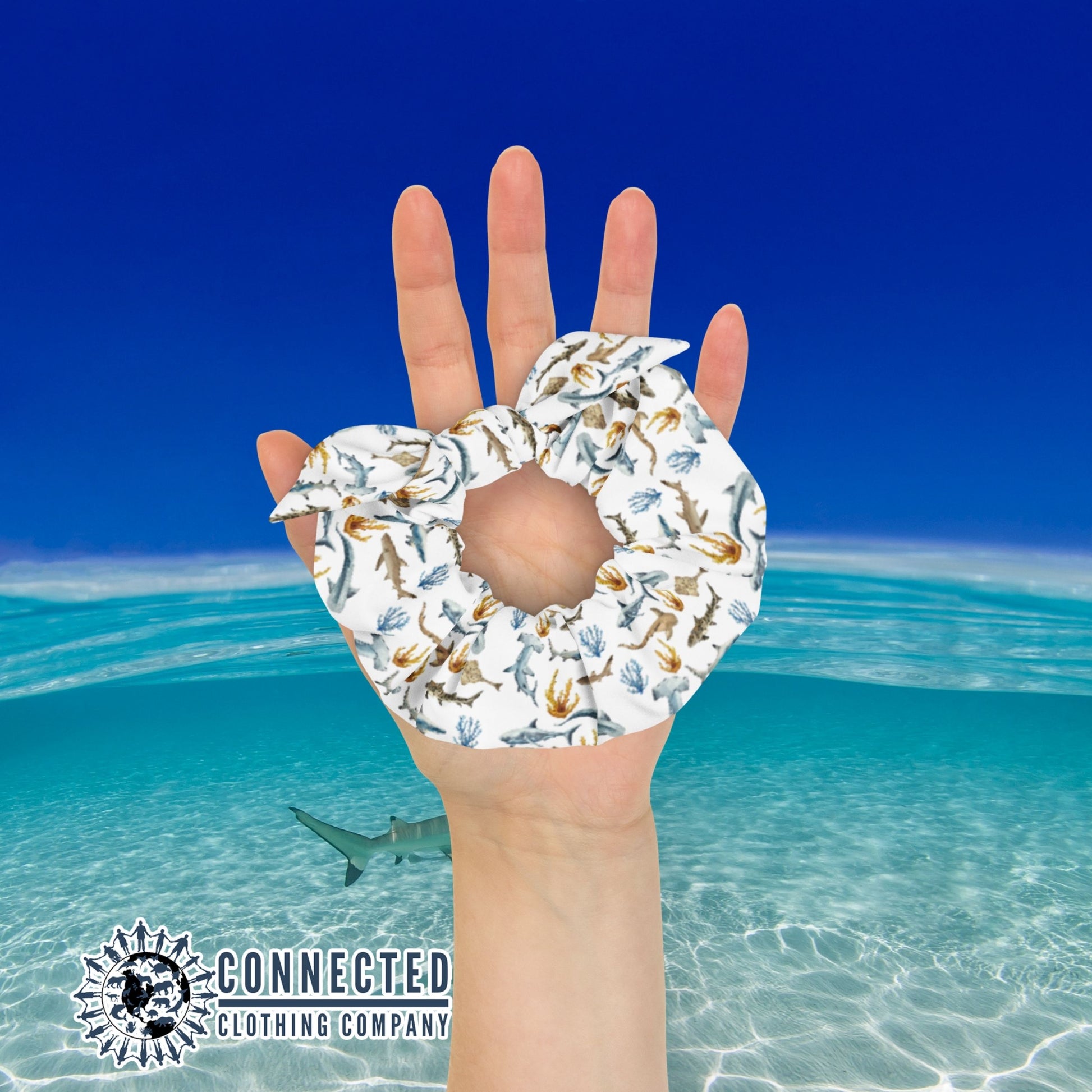 Shark Watercolor Scrunchie - sweetsherriloudesigns - 10% of proceeds donated to shark conservation