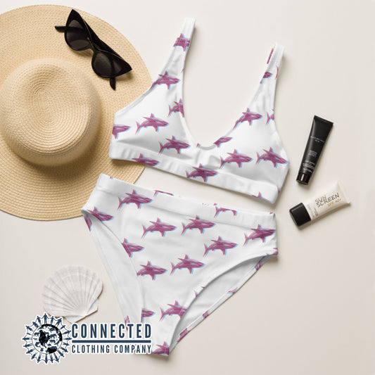 3D Shark Recycled Bikini - 2 piece high waisted bottom bikini - architectconstructor - Ethically and Sustainably Made Apparel - 10% of profits donated to ocean conservation 
