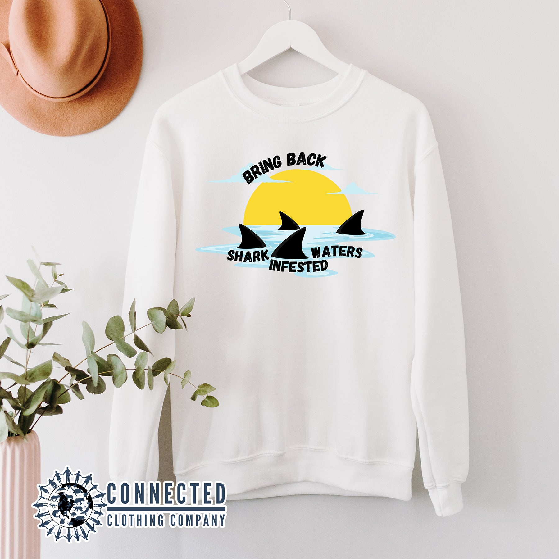 Black Bring Back Shark Infested Waters Unisex Crewneck Sweatshirt - sweetsherriloudesigns - Ethically and Sustainably Made - 10% of profits donated to shark conservation and ocean conservation