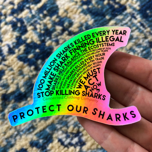 Holographic Protect Our Sharks Sticker - getpinkfit - 10% of profits donated to Oceana shark conservation