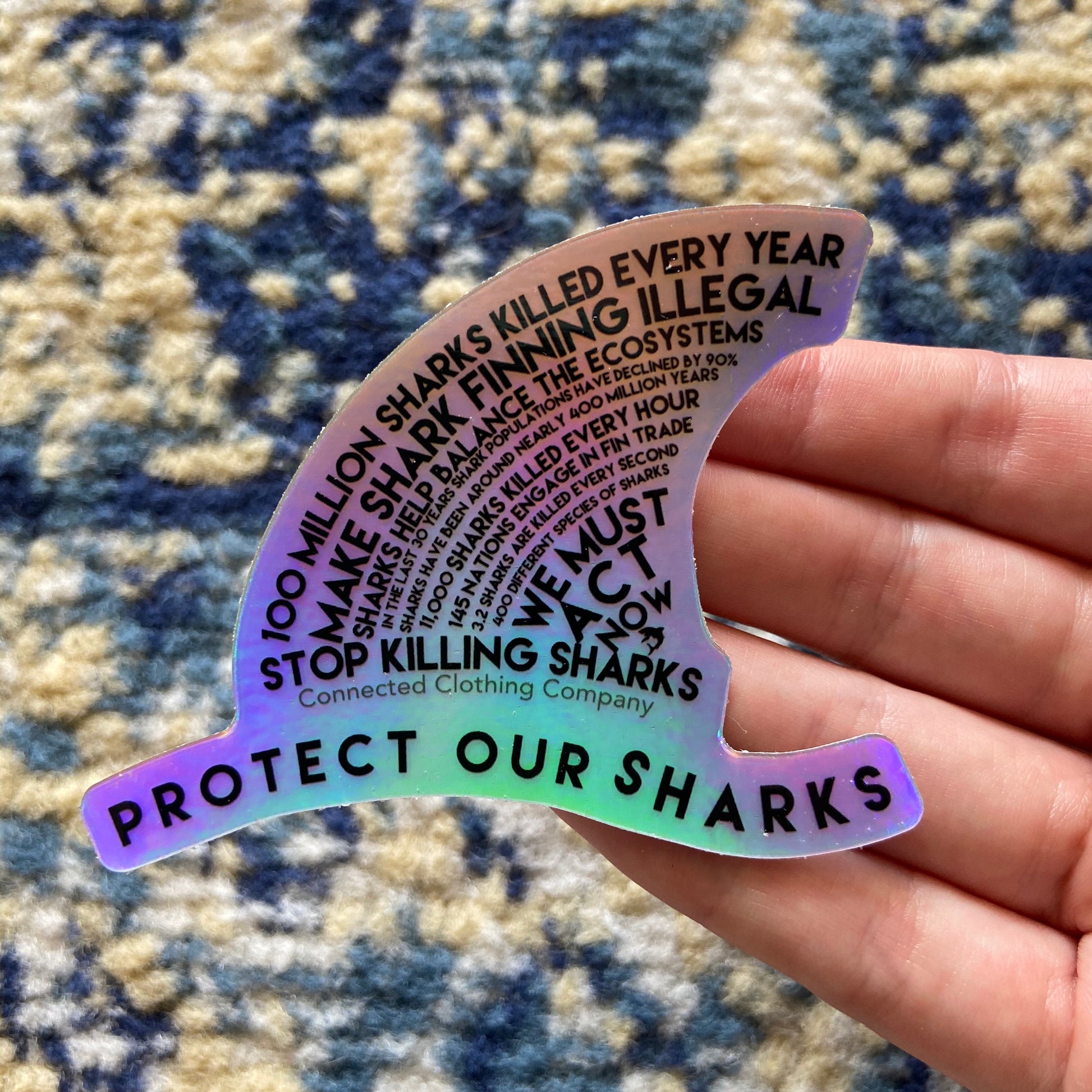 Holographic Protect Our Sharks Sticker - architectconstructor - 10% of profits donated to Oceana shark conservation