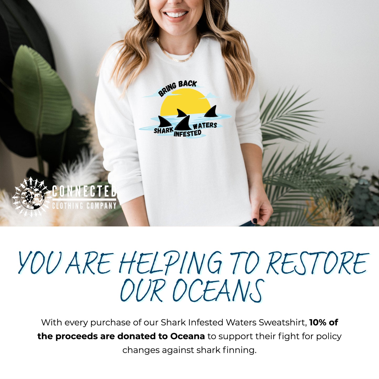 Black Bring Back Shark Infested Waters Unisex Crewneck Sweatshirt - sweetsherriloudesigns - Ethically and Sustainably Made - 10% of profits donated to shark conservation and ocean conservation