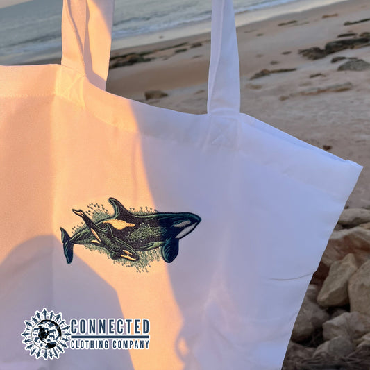 Orca Whale Embroidered Tote Bag - architectconstructor - 10% of proceeds donated to ocean conservation