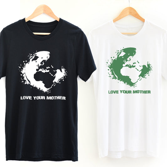 Black *Organic* Love Your Mother Earth Short-Sleeve Tee with white design and White *Organic* Love Your Mother Earth Short-Sleeve Tee with green design - architectconstructor - 10% of profits donated to the Environmental Defense Fund