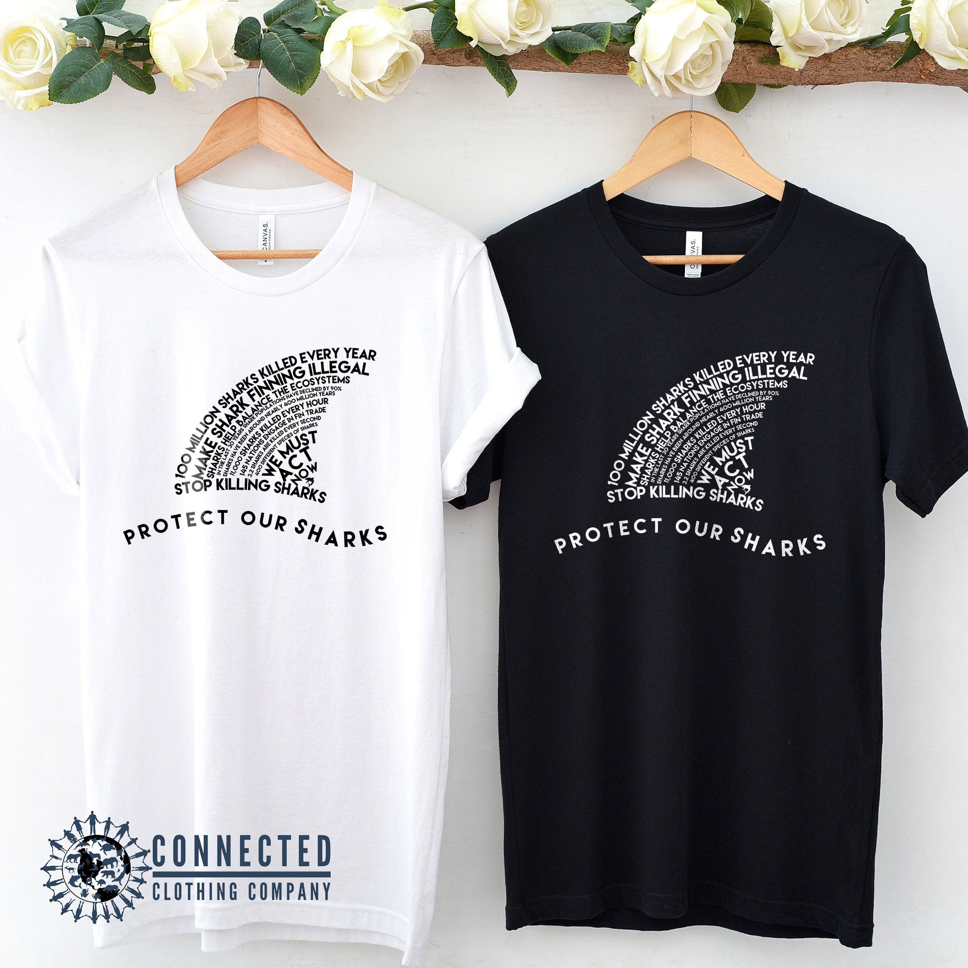 Black and White Protect Our Sharks Short-Sleeve Tees - architectconstructor - Ethically and Sustainably Made - 10% of profits donated to shark conservation and ocean conservation