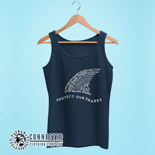 Navy Protect Our Sharks Women's Relaxed Tank Top - architectconstructor - Ethically and Sustainably Made - 10% of profits donated to Oceana shark conservation