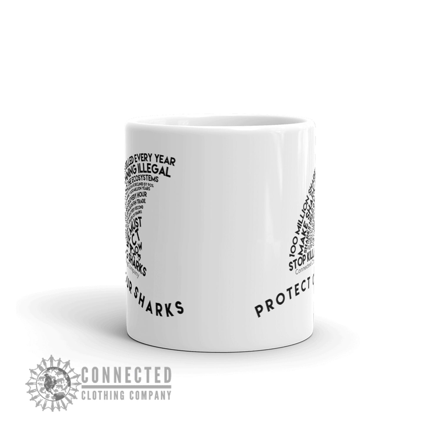 Front of Protect Our Sharks White Mug - sweetsherriloudesigns - Ethically and Sustainably Made - 10% donated to Oceana shark conservation