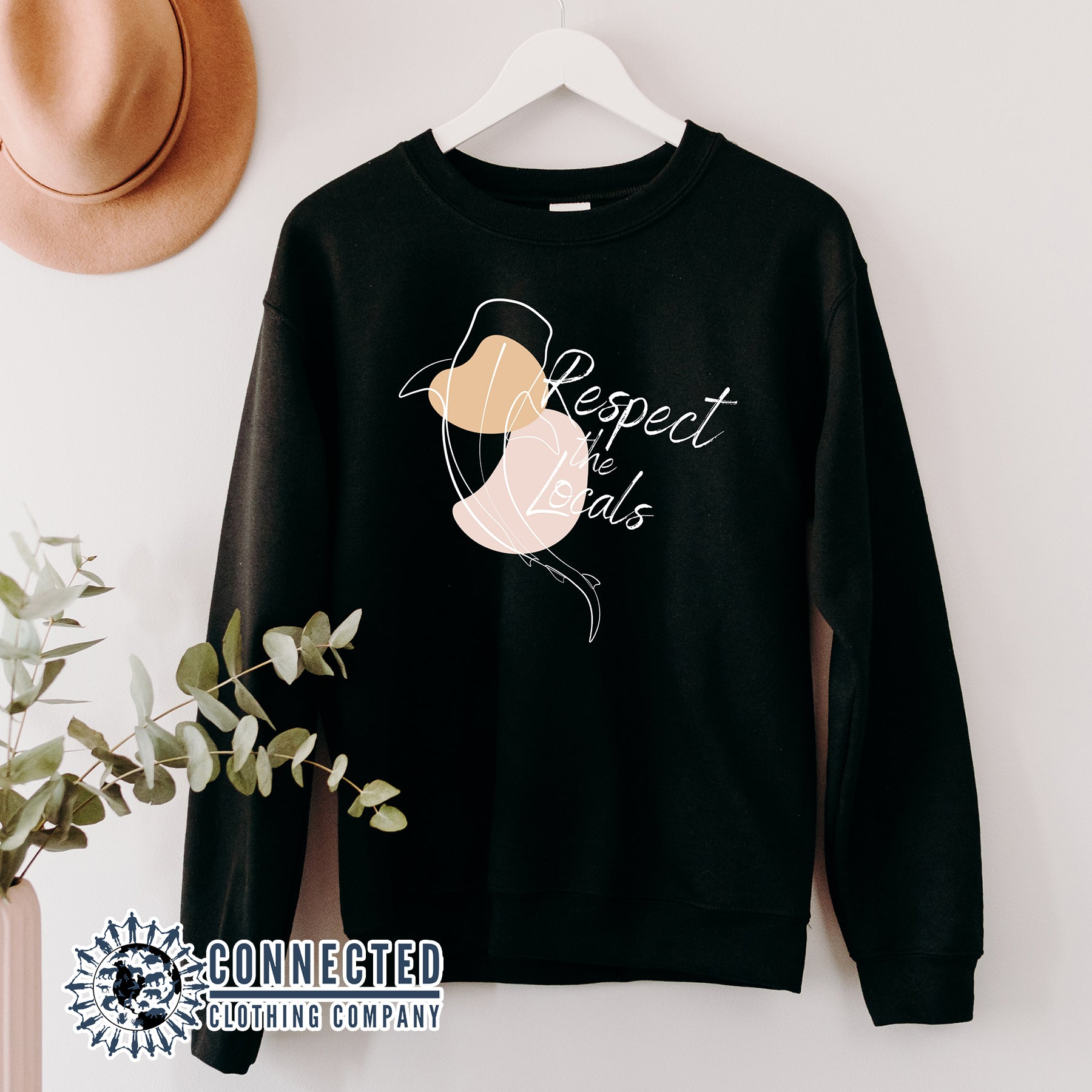 Hanging Black Respect The Locals Whale Shark Unisex Crewneck Sweatshirt - sweetsherriloudesigns - Ethically and Sustainably Made - 10% of profits donated to shark conservation and ocean conservation