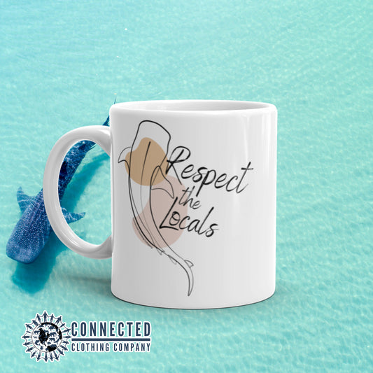 White Respect The Locals Whale Shark Classic Mug - sweetsherriloudesigns - Ethically and Sustainably Made - 10% of profits donated to shark conservation and ocean conservation