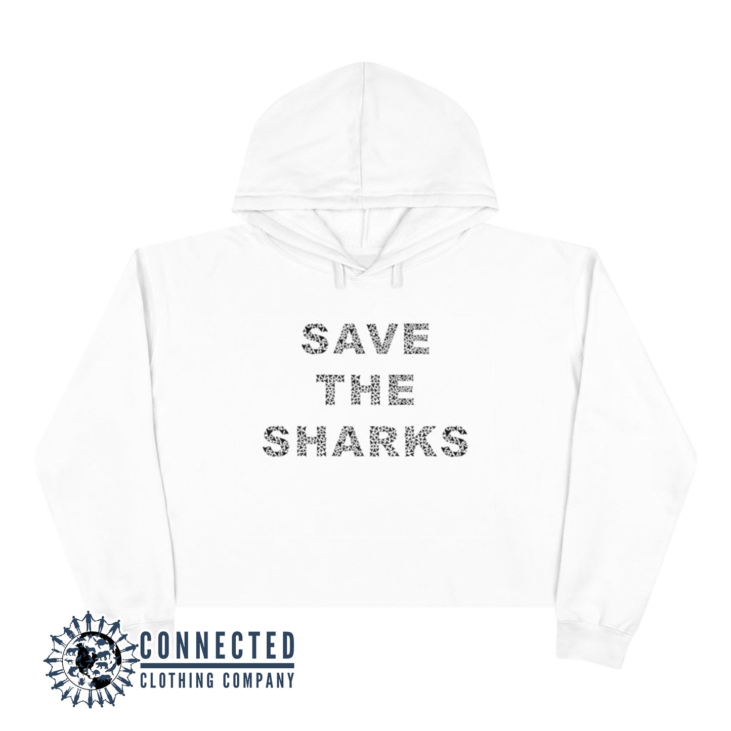 White Save The Sharks Crop Hoodie - sweetsherriloudesigns - Ethically and Sustainably Made - 10% donated to Oceana shark conservation