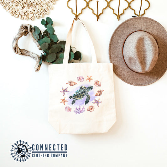 Sea Turtle Seashells Tote Bag - sweetsherriloudesigns - 10% of proceeds donated to ocean conservation