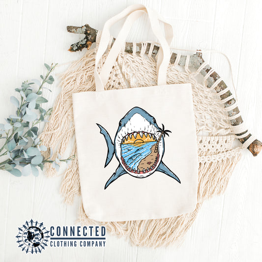 Shark Jaws Beach Tote Bag - sharonkornman - 10% of proceeds donated to shark conservation