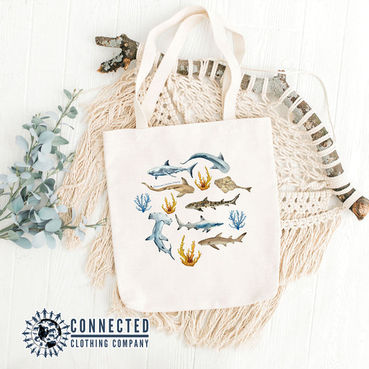 Shark Watercolor Tote - sweetsherriloudesigns - Ethically and Sustainably Made - 10% donated to Oceana shark conservation