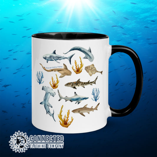 Shark Ocean Watercolor Colored Mug With Black Coloring on Inside, Rim, and Handle - sweetsherriloudesigns - Ethically and Sustainably Made - 10% donated to Oceana shark conservation