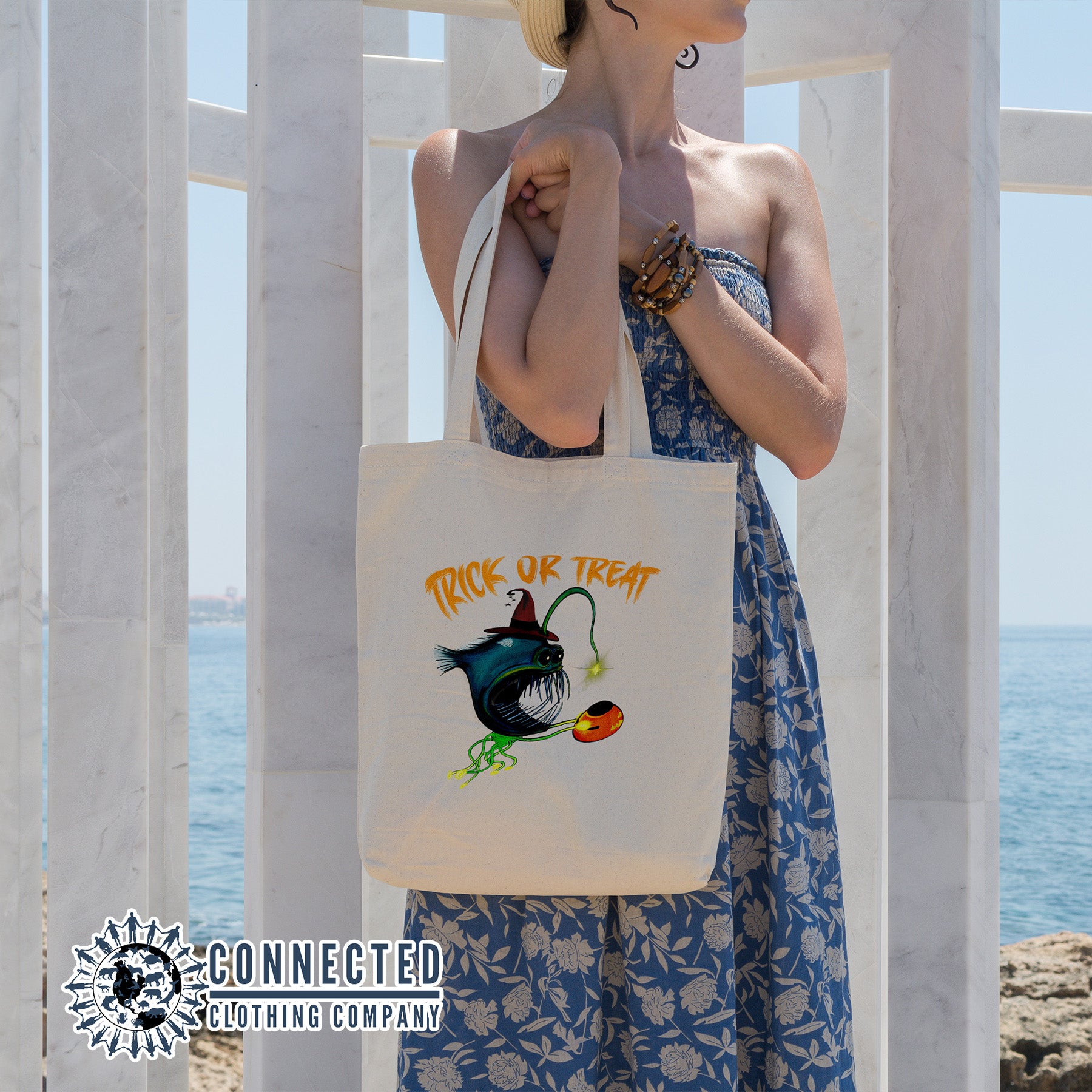 Trick or Treat Anglerfish Tote Bag - sweetsherriloudesigns - 10% of proceeds donated to ocean conservation