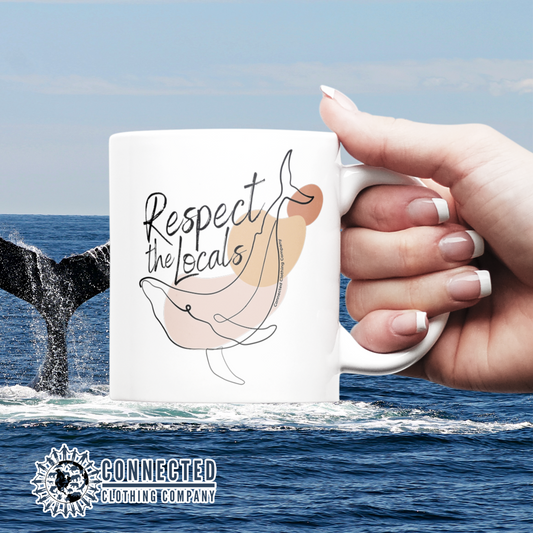 White Respect The Locals Whale Classic Mug - sweetsherriloudesigns - Ethically and Sustainably Made - 10% of profits donated to ocean conservation