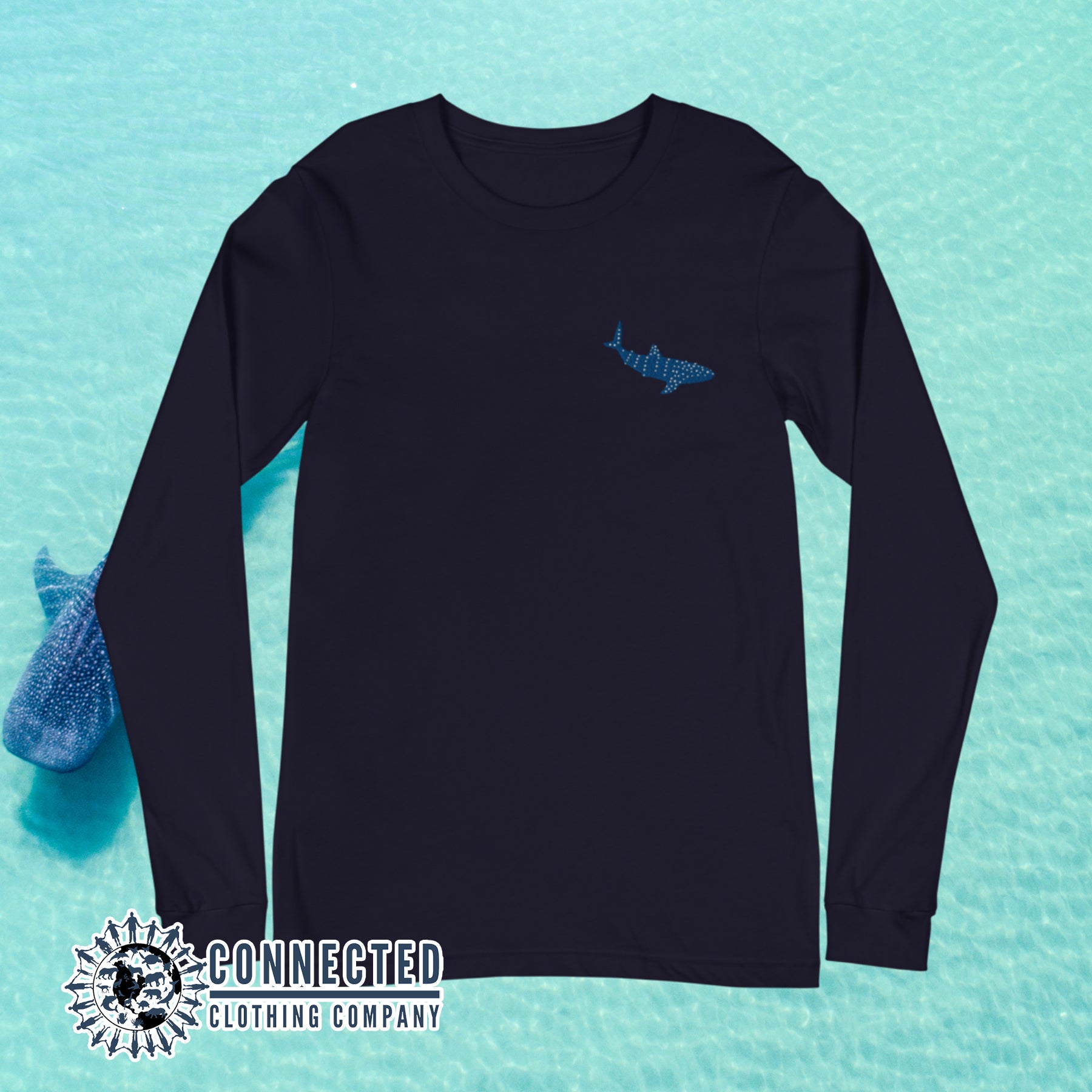 Navy Blue Embroidered Whale Shark Long-Sleeve Shirt - sweetsherriloudesigns - Ethically and Sustainably Made - 10% of profits donated to shark conservation and ocean conservation
