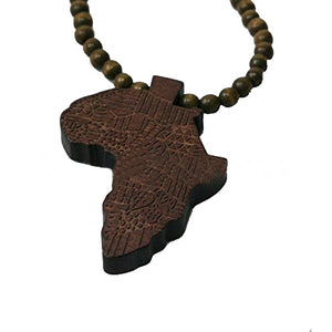 Good Quality African Map Pendant Wood Bead Rosary Necklaces Coffee