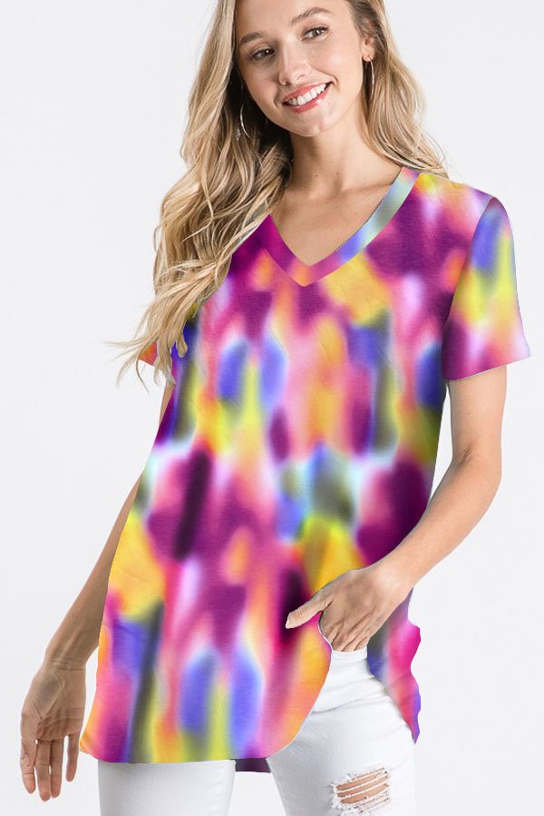 OUKS Short-Sleeve Multicolor Tie Dye Crazy Tee