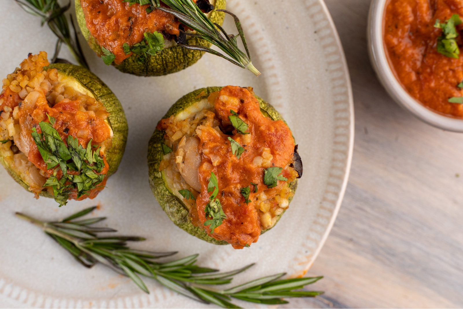 Bulgur Stuffed Round Zucchini Squash