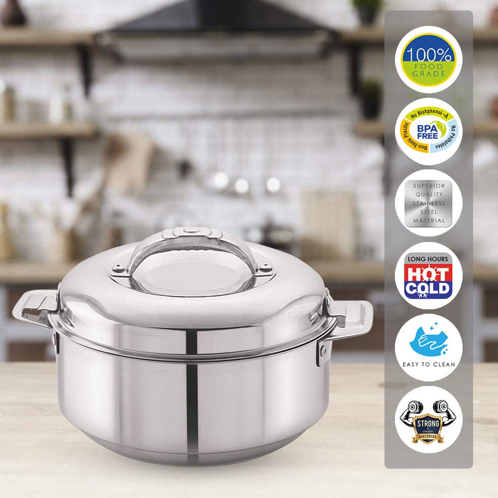 Cello Maxima Stainless Steel Double Walled Insulated Casserole 2000,2800,3200