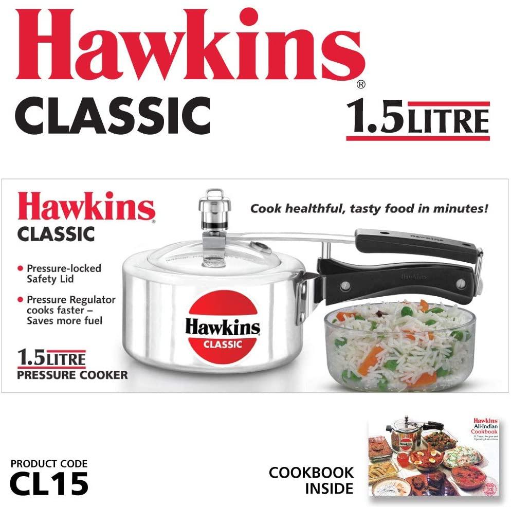 HAWKINS Classic Aluminum Pressure Cooker CL15 1.5-Litre Aluminum Pressure Cooker