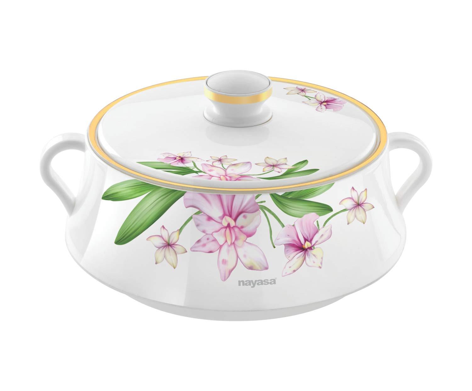 Nayasa Plastic Floral Casserole - 5000ml, White_Pink