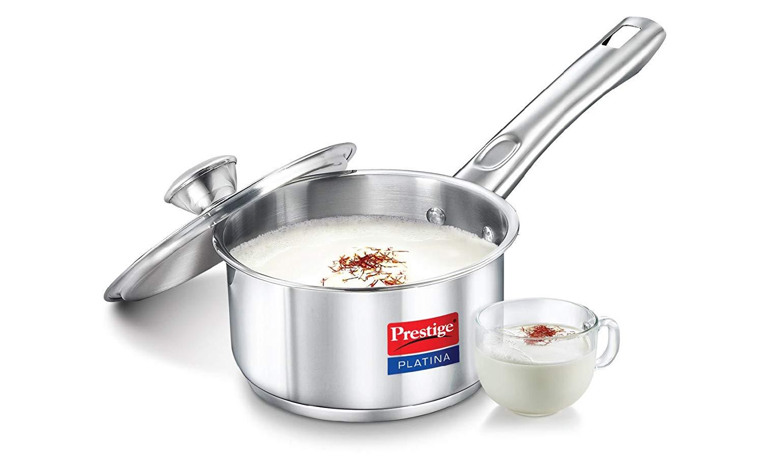 Prestige Platina Induction Base Stainless Steel Sauce Pan/ milk pan, 180mm/2 litres