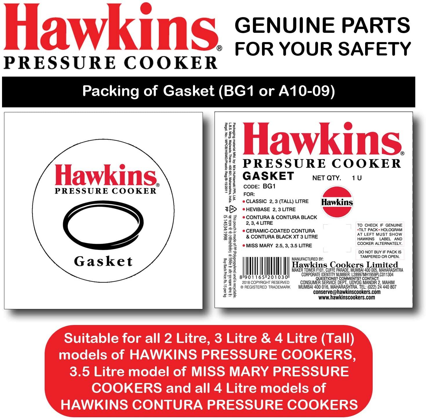 Hawkins BG/A10-09 Gasket Sealing Ring for Pressure Cookers, 2 to 4-Liter, Black 1pc