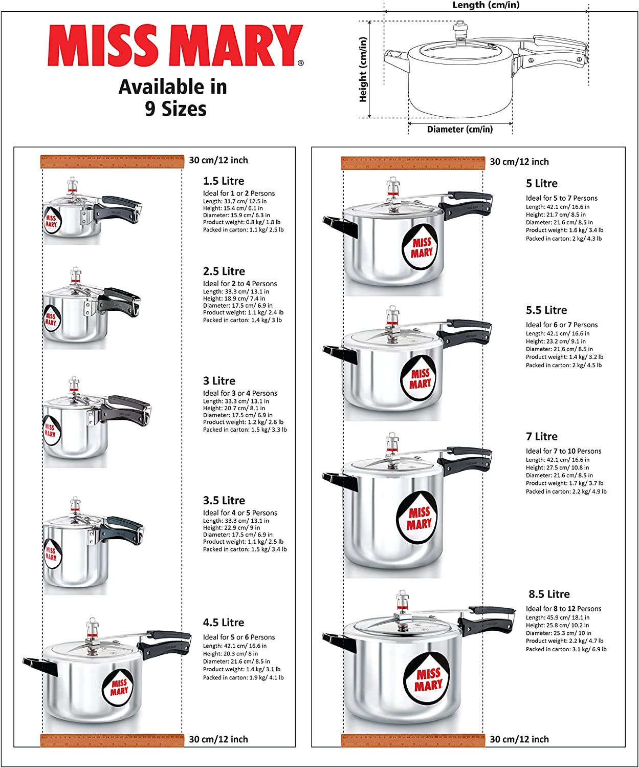 Hawkins Miss Mary Aluminium Pressure Cooker, 7 Litres