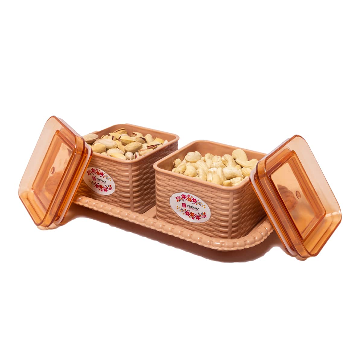 Dreamz Heavy Plastic Dry Fruit Set (2 Containers with Lid & 1 Serving Tray)