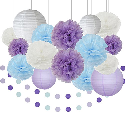 Furuix Unicon Party Supplies White Lavender Baby Blue Purple 10inch