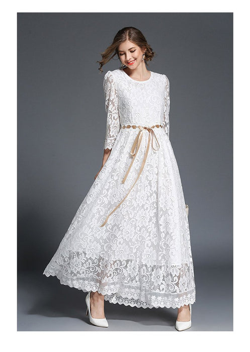 Wear wedding white lace maxi dress with sleeves bulk using