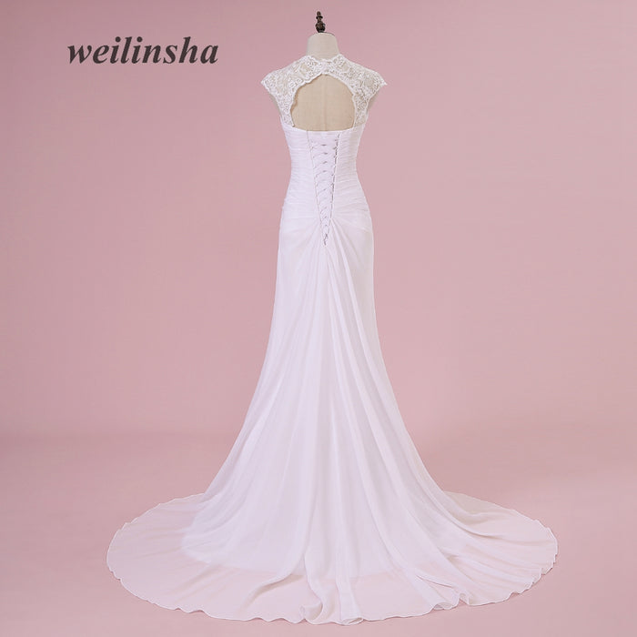 Weilinsha Cheap A Line Chiffon Wedding Dresses With Appliques Lace
