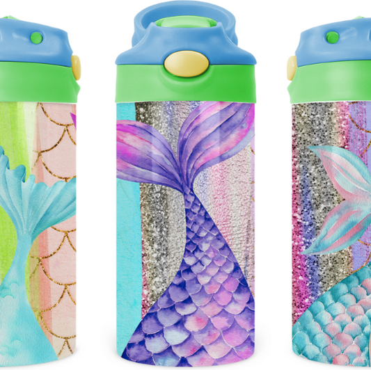 Cat & Fish Cute Kids 12 oz Water Bottle Flip Top