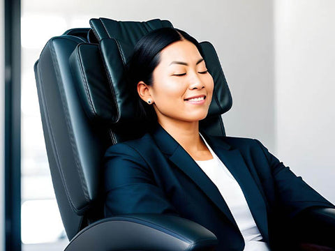 An image that shows a woman resting on a massage chair