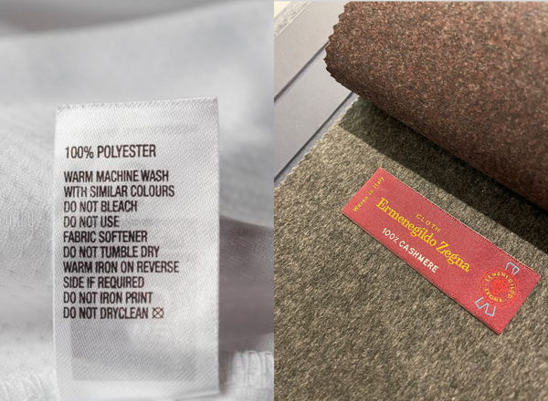 cashmere vs polyester fabric label suit