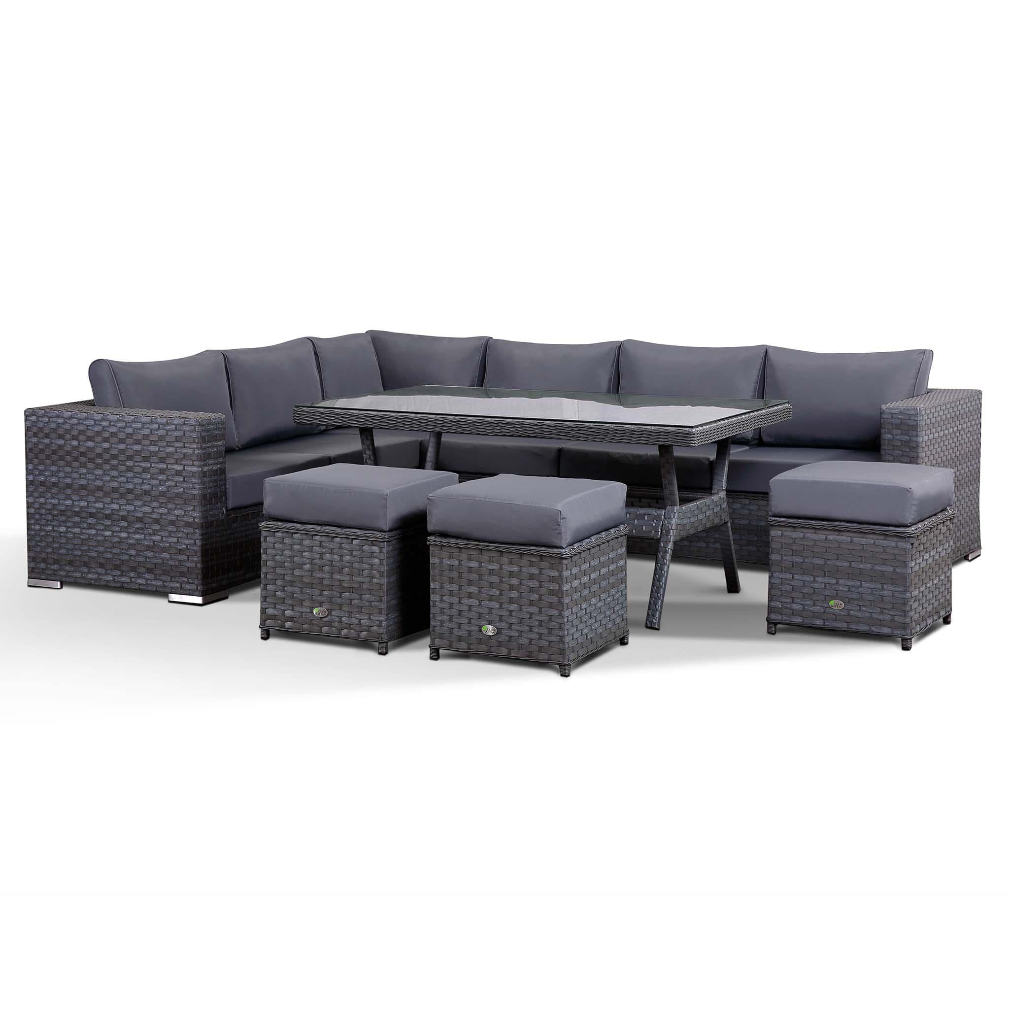 Club Rattan Isobella Outdoor Corner Sofa Set With Dining Table In Grey