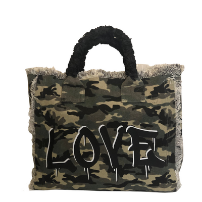 Fringe Camo Love Tote - Orange Roses