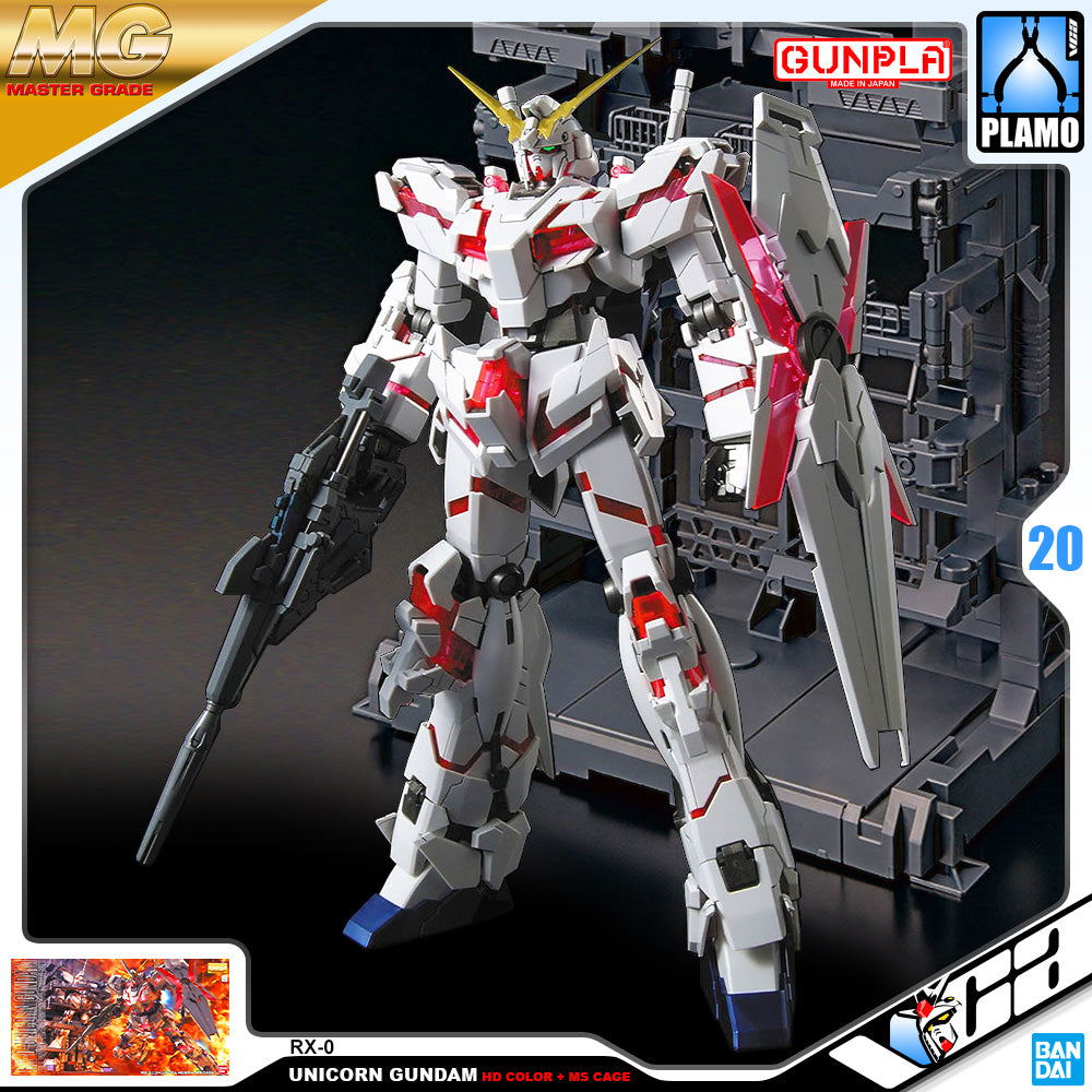 Bandai Gunpla Master Grade 1/100 MG Unicorn Gundam HD Color + HD Cage Plastic Model Toy VCA Singapore