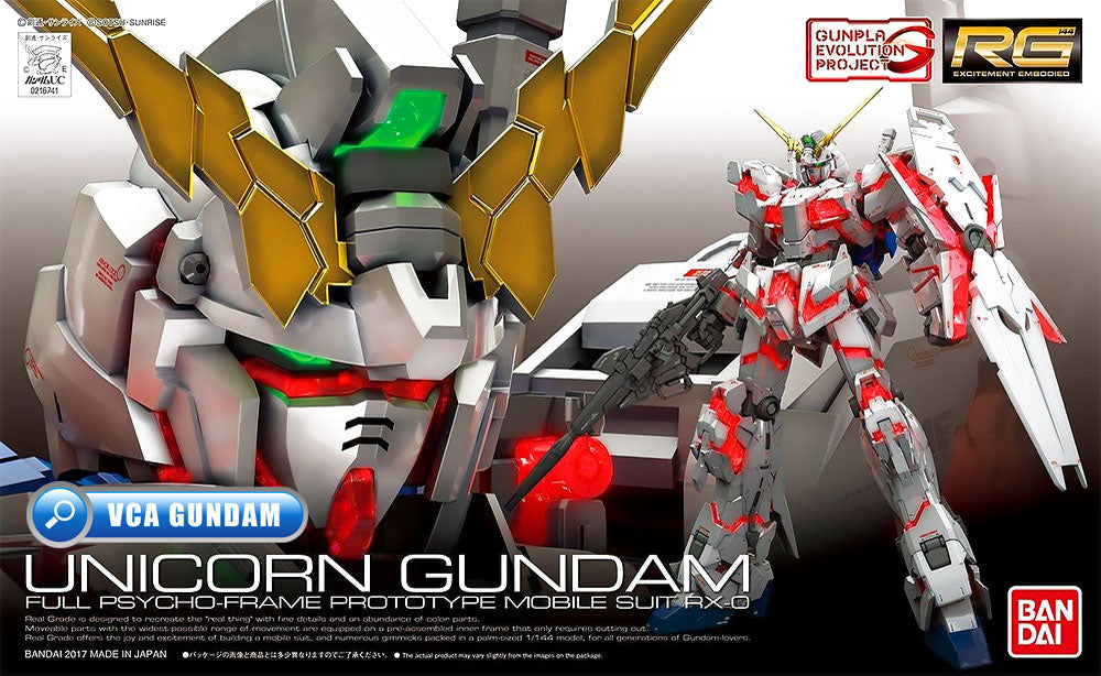 Bandai Gunpla Real Grade RG RX-0 Unicorn Gundam Box Art